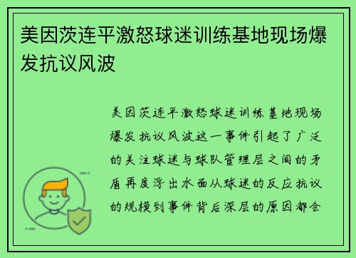美因茨连平激怒球迷训练基地现场爆发抗议风波